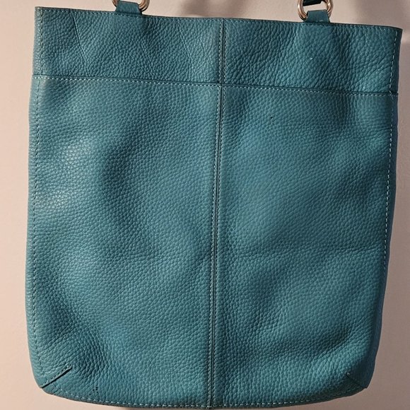 Cole Haan Leather Pebbled Shoulder Tote Bag Teal Color 14" - Picture 2 of 3